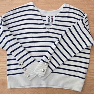 Kerri Rosenthal Anthropologie Striped “Next Smile’s On You” Sweater Large EUC